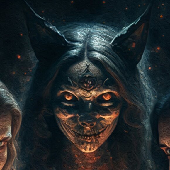 8x8 Witches‎ Around Fire Dark Ritual Fantasy Art Watercolor Oil Painting Print - Picture 3 of 6